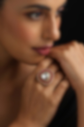 Gold Finish Red Kundan Polki Adjustable Ring by Swabhimann Jewellery at Pernia's Pop Up Shop