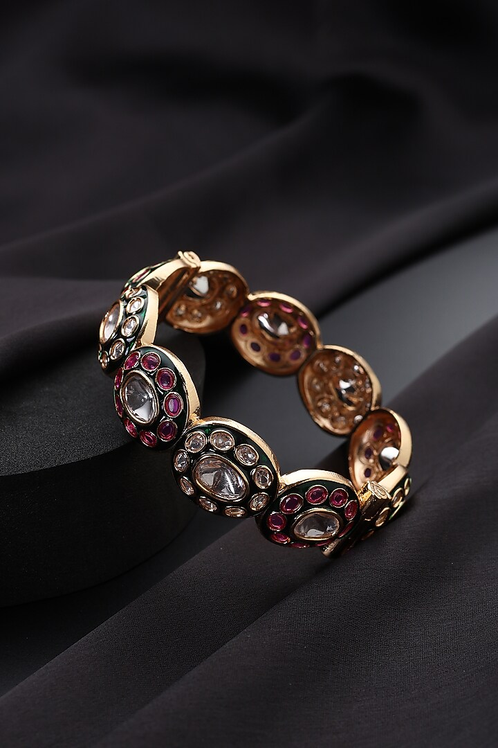 Rose Gold Finish Multi-Colored Kundan Polki Kada by Swabhimann Jewellery at Pernia's Pop Up Shop