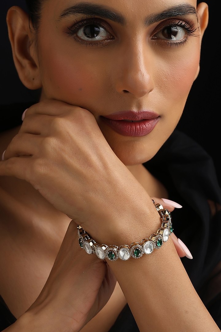 Gold Finish Green Kundan Polki Kada by Swabhimann Jewellery at Pernia's Pop Up Shop