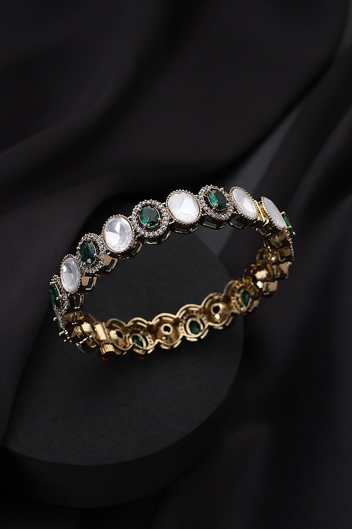 Gold Finish Green Kundan Polki Kada by Swabhimann Jewellery at Pernia's Pop Up Shop