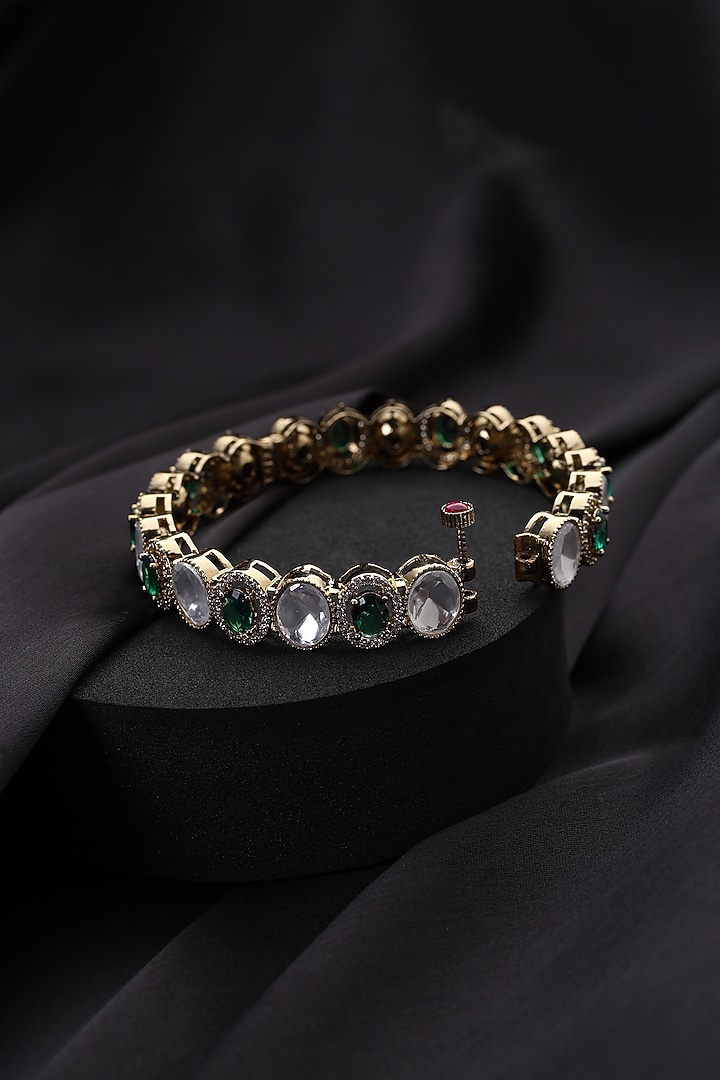 Gold Finish Green Kundan Polki Kada by Swabhimann Jewellery at Pernia's Pop Up Shop