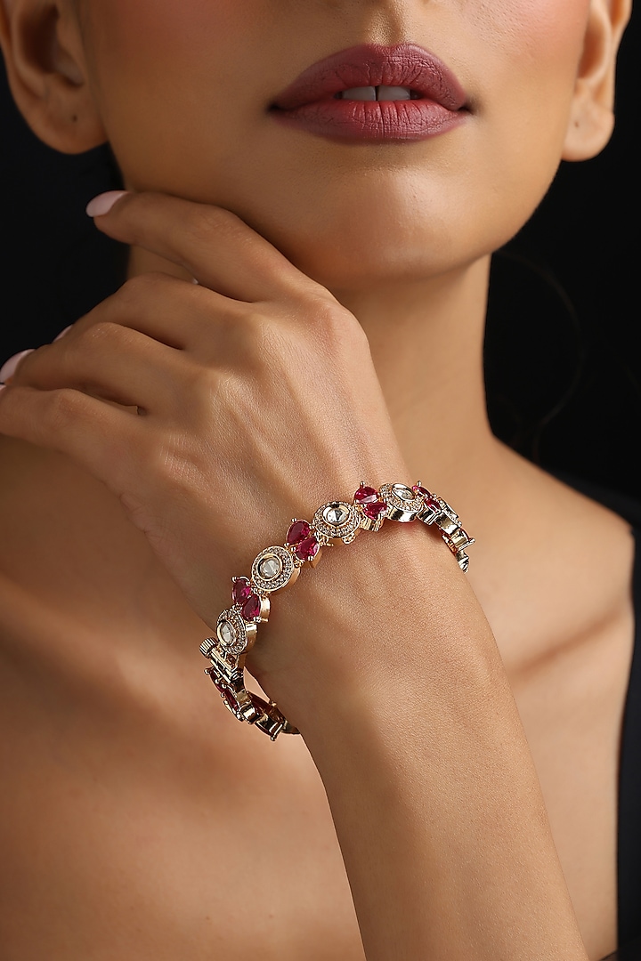 Rose Gold Finish Red Kundan Polki Kada by Swabhimann Jewellery at Pernia's Pop Up Shop