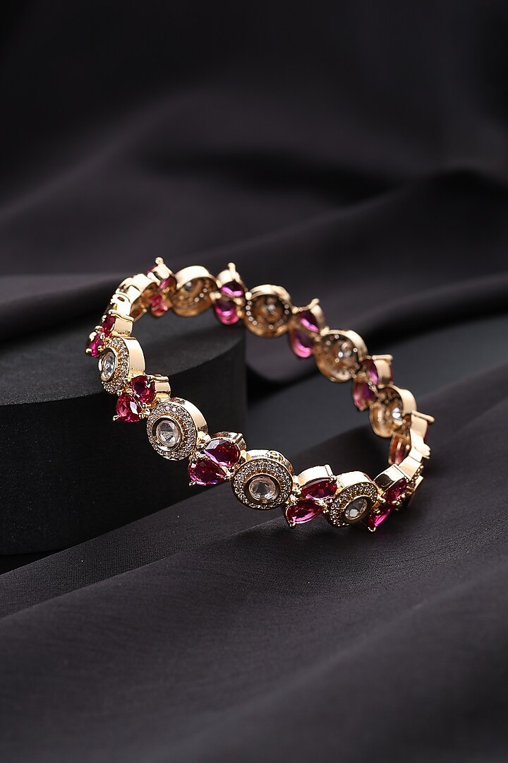 Rose Gold Finish Red Kundan Polki Kada by Swabhimann Jewellery at Pernia's Pop Up Shop
