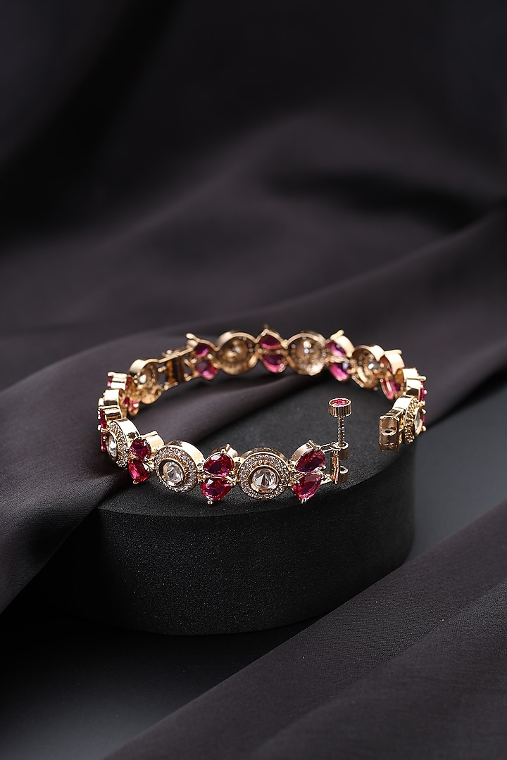 Rose Gold Finish Red Kundan Polki Kada by Swabhimann Jewellery at Pernia's Pop Up Shop
