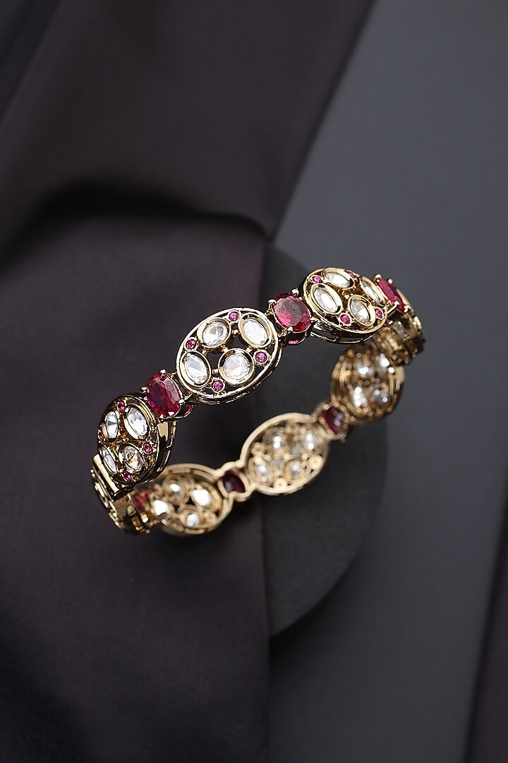 Gold Finish Red Kundan Polki Kada by Swabhimann Jewellery at Pernia's Pop Up Shop