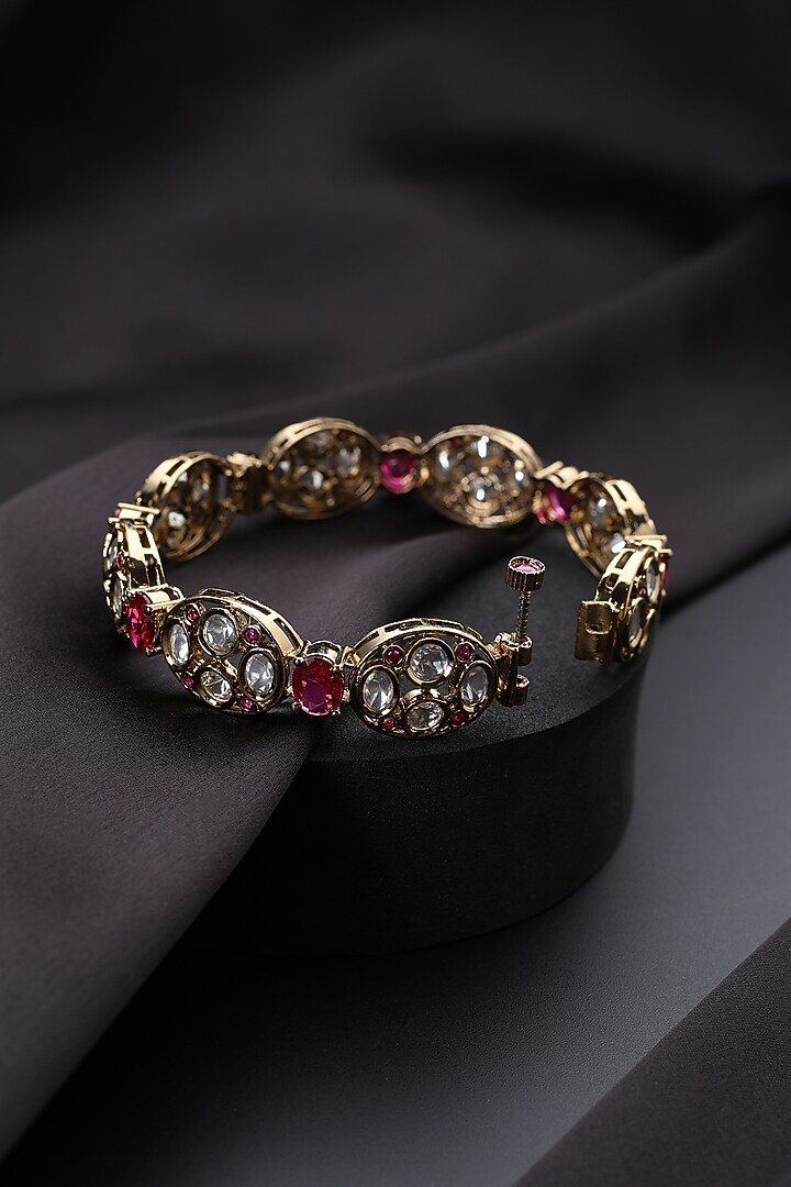 Gold Finish Red Kundan Polki Kada by Swabhimann Jewellery at Pernia's Pop Up Shop
