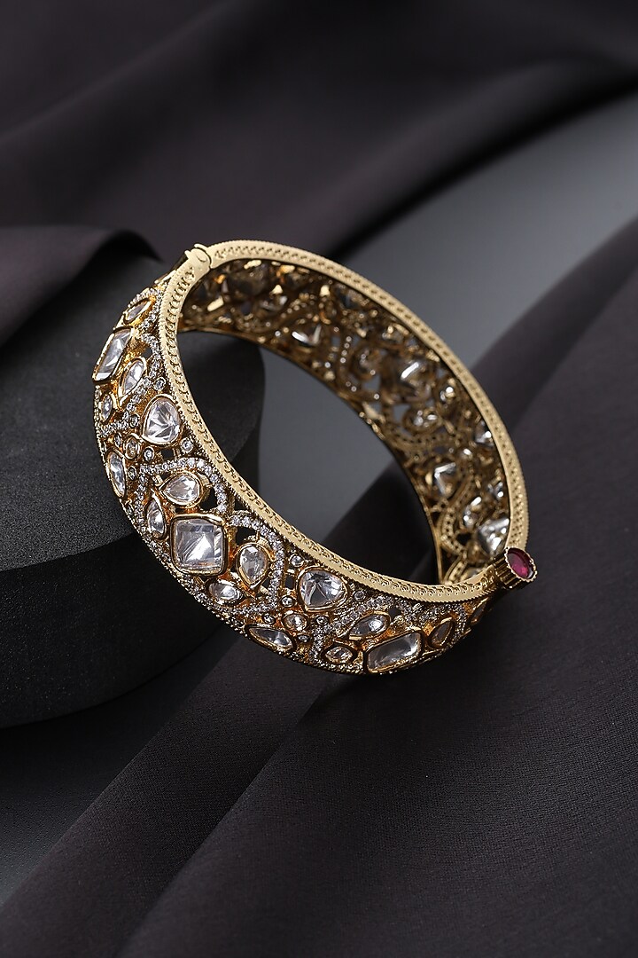 Gold Finish Kundan Polki Kada by Swabhimann Jewellery at Pernia's Pop Up Shop