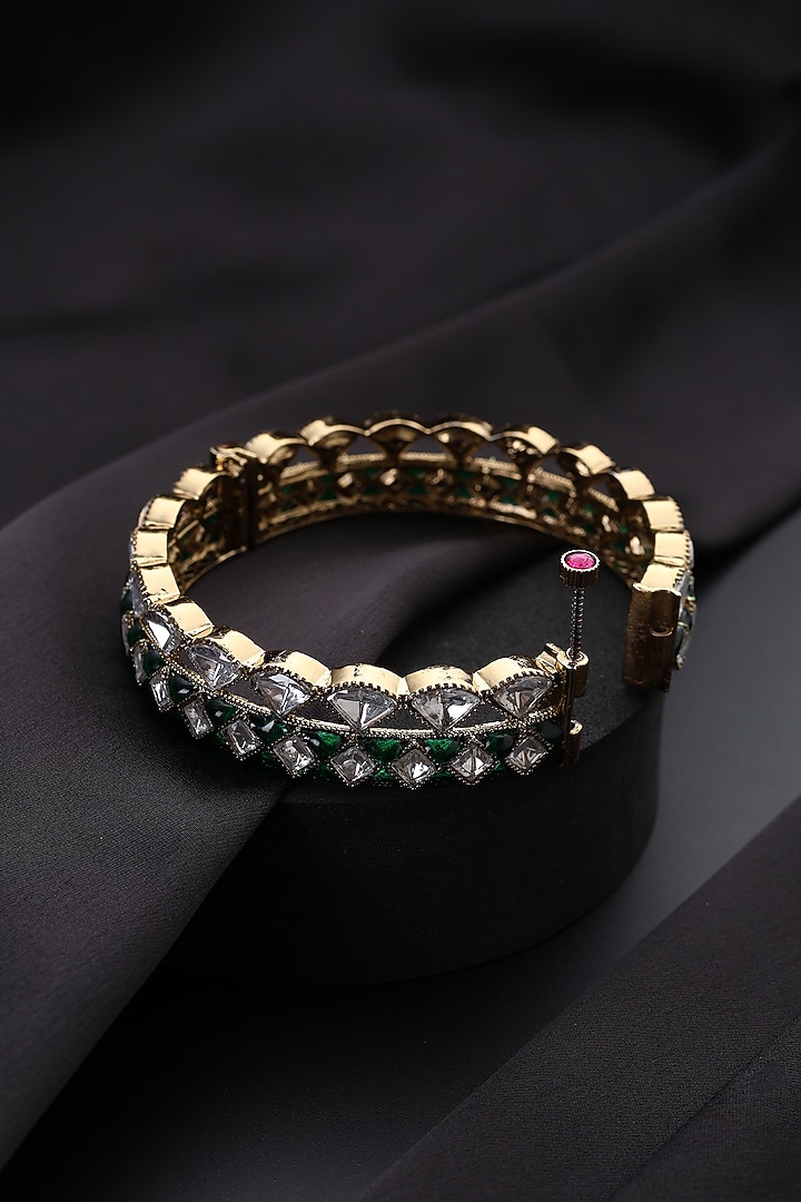 Gold Finish Green Kundan Polki Kada by Swabhimann Jewellery at Pernia's Pop Up Shop