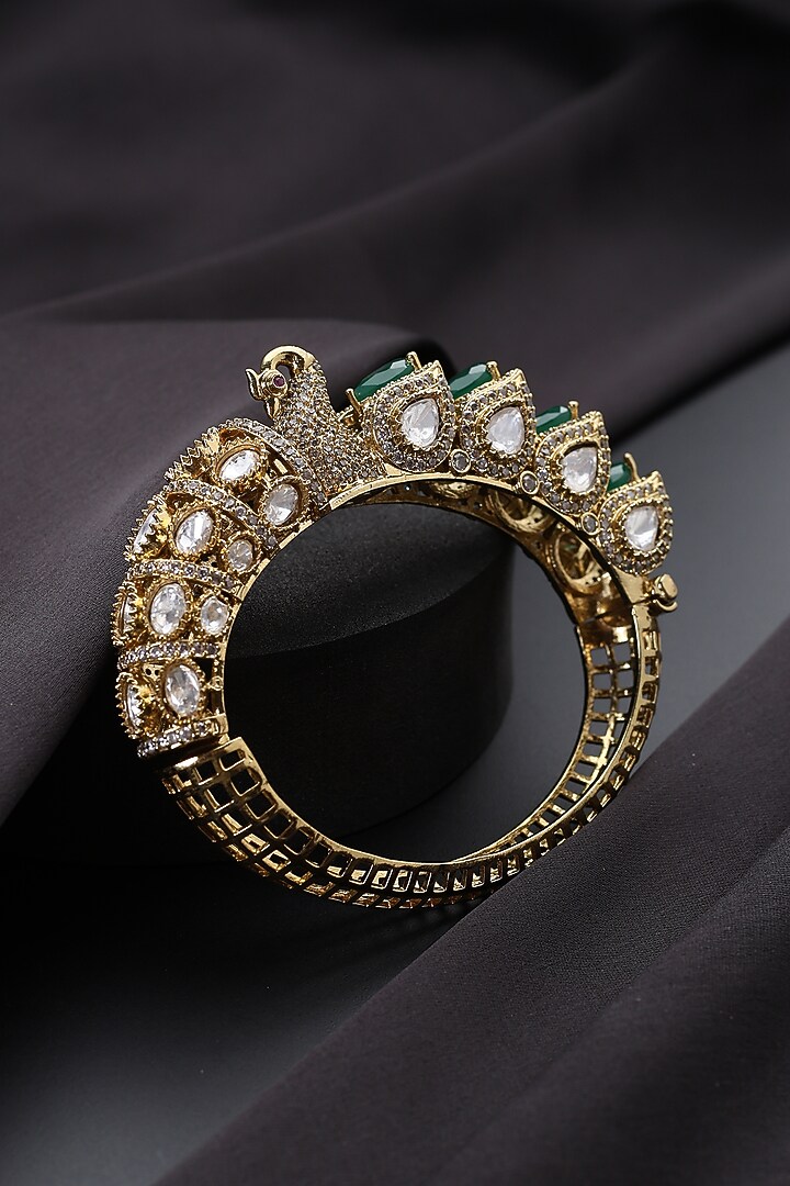 Gold Finish Green Kundan Polki Kada by Swabhimann Jewellery at Pernia's Pop Up Shop