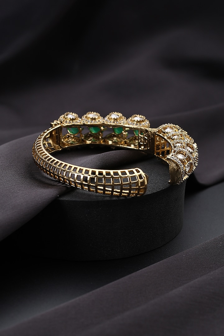 Gold Finish Green Kundan Polki Kada by Swabhimann Jewellery at Pernia's Pop Up Shop
