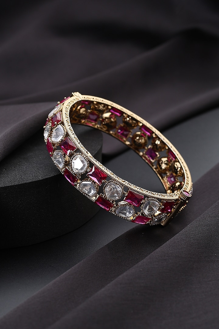Gold Finish Red Kundan Polki Kada by Swabhimann Jewellery at Pernia's Pop Up Shop