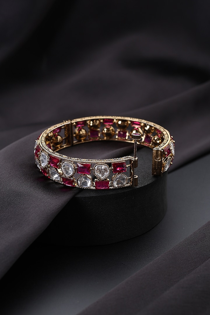 Gold Finish Red Kundan Polki Kada by Swabhimann Jewellery at Pernia's Pop Up Shop