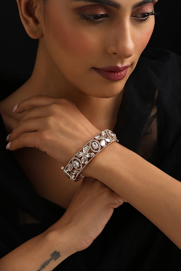 Gold Finish Kundan Polki Kada by Swabhimann Jewellery at Pernia's Pop Up Shop