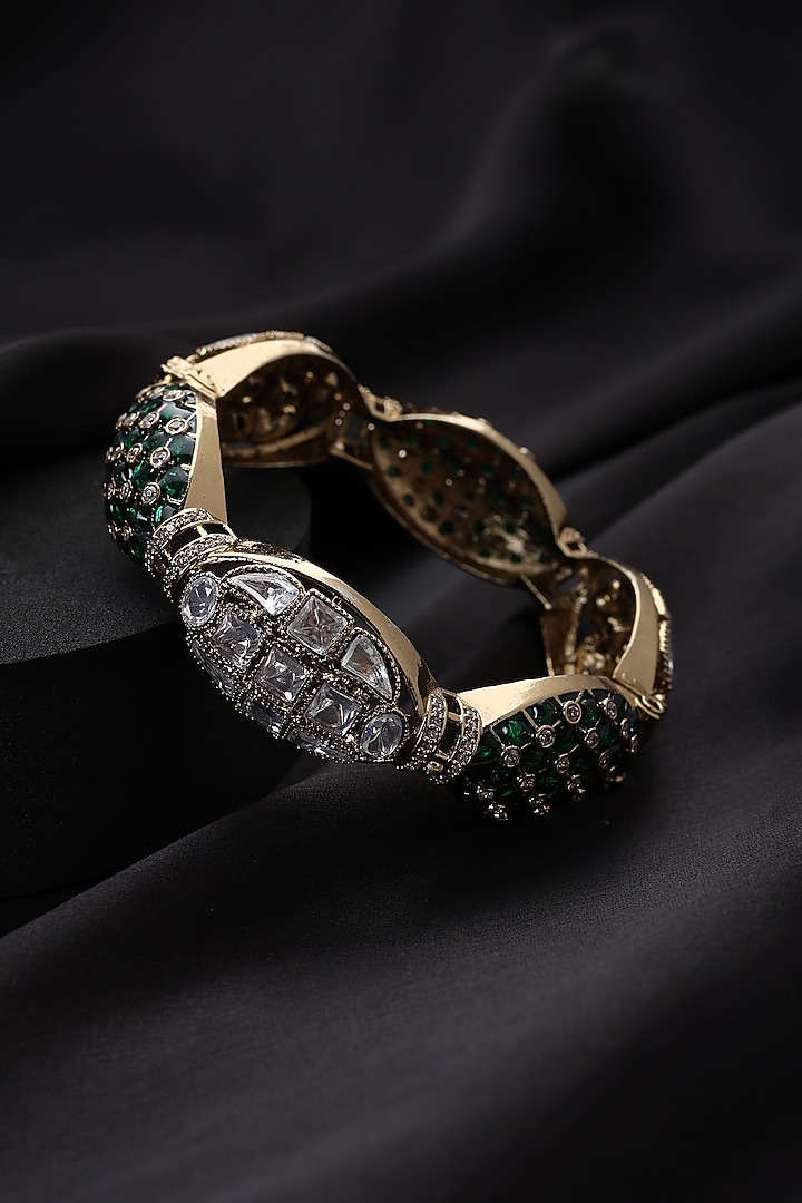 Gold Finish Green Kundan Polki Kada by Swabhimann Jewellery at Pernia's Pop Up Shop