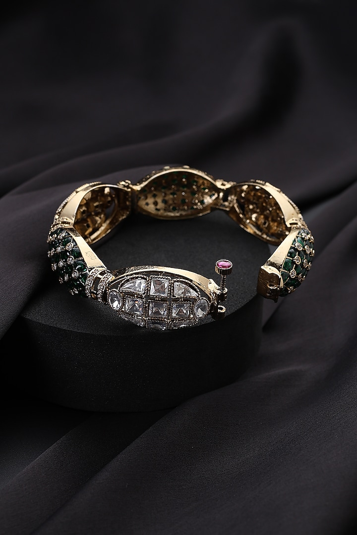 Gold Finish Green Kundan Polki Kada by Swabhimann Jewellery at Pernia's Pop Up Shop