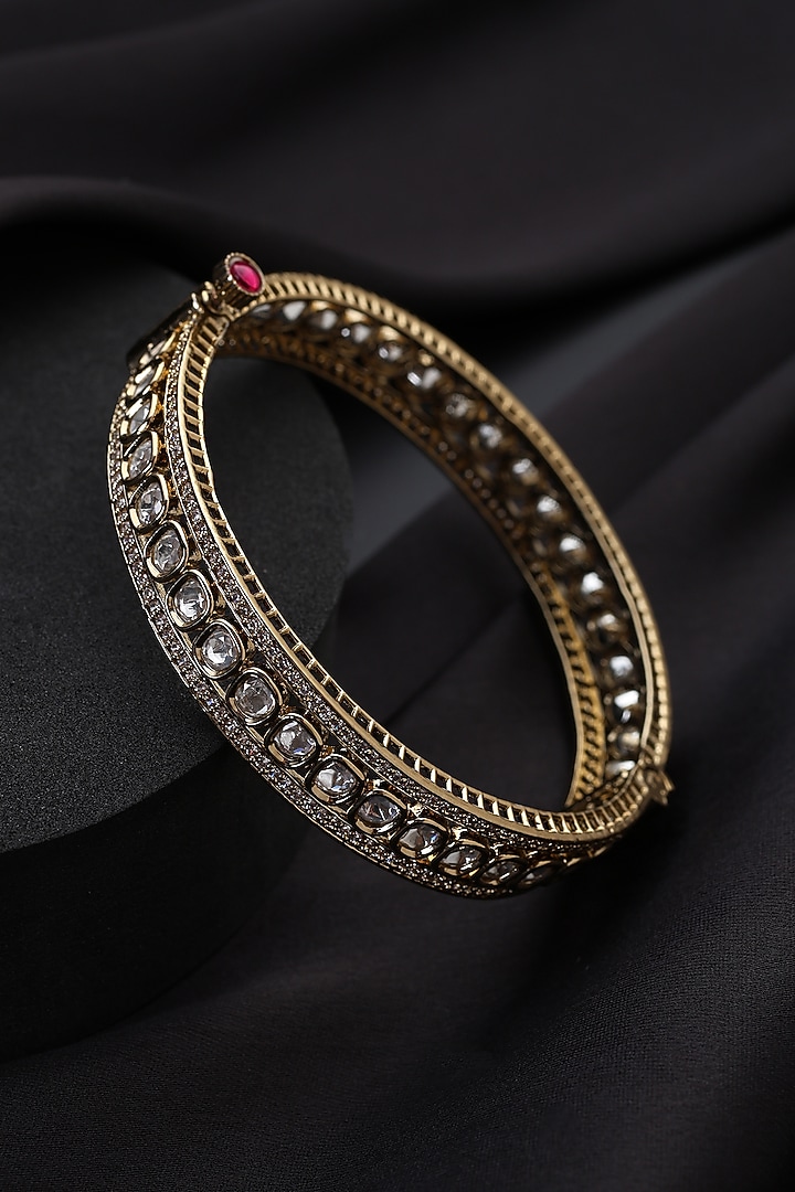 Gold Finish Kundan Polki Kada by Swabhimann Jewellery at Pernia's Pop Up Shop