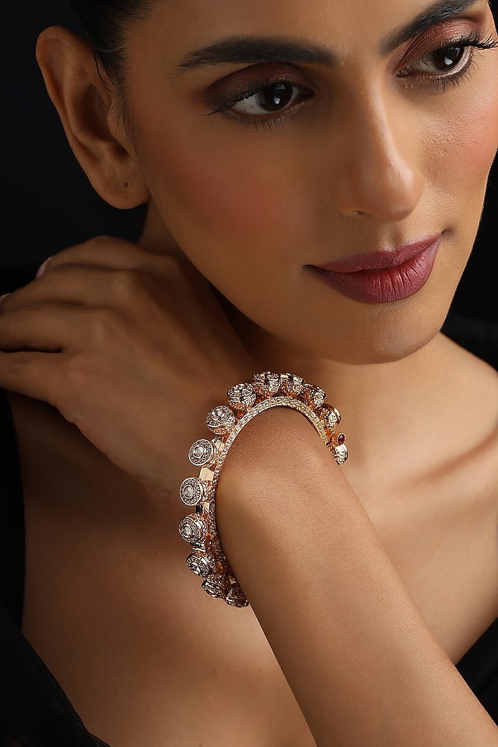 Rose Gold Finish Kundan Polki Pacheli Kada by Swabhimann Jewellery at Pernia's Pop Up Shop