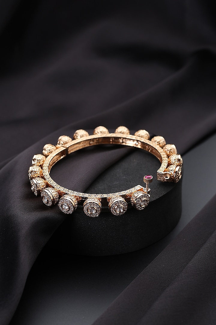 Rose Gold Finish Kundan Polki Pacheli Kada by Swabhimann Jewellery at Pernia's Pop Up Shop