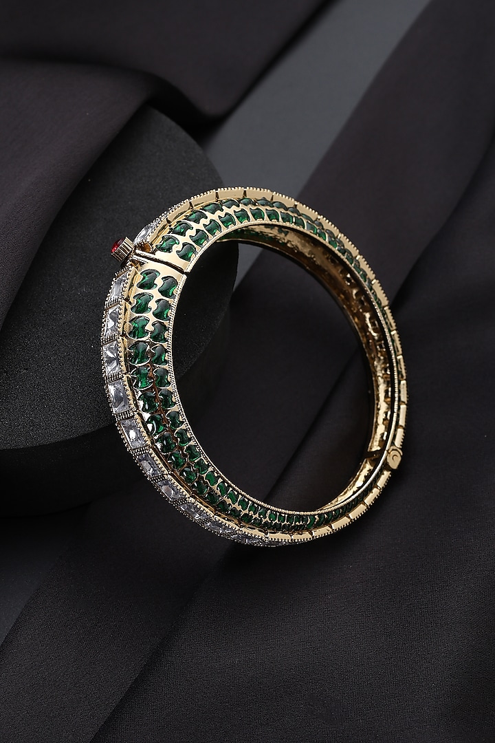 Gold Finish Green Kundan Polki Kada by Swabhimann Jewellery at Pernia's Pop Up Shop