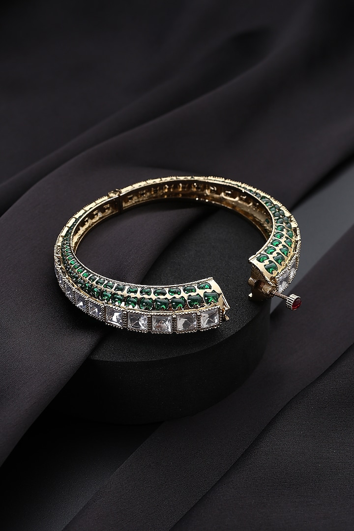 Gold Finish Green Kundan Polki Kada by Swabhimann Jewellery at Pernia's Pop Up Shop