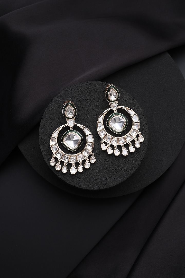 Rose Gold Finish Green Kundan Polki Handmade Chandbali Earrings by Swabhimann Jewellery at Pernia's Pop Up Shop
