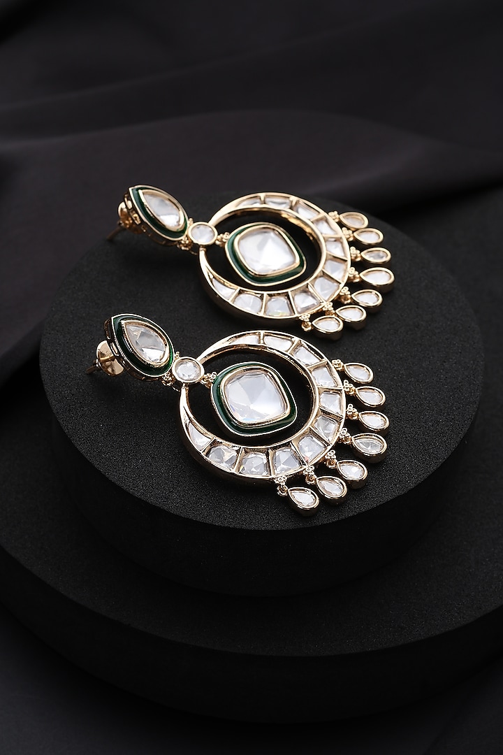 Rose Gold Finish Green Kundan Polki Handmade Chandbali Earrings by Swabhimann Jewellery at Pernia's Pop Up Shop