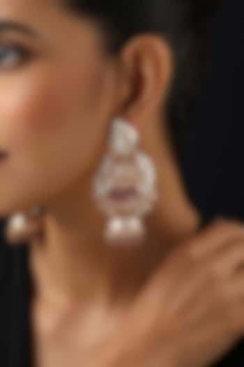 Rose Gold Finish Red Kundan Polki Jhumka Earrings by Swabhimann Jewellery at Pernia's Pop Up Shop