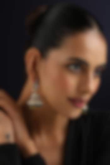 Gold Finish Multi-Colored Kundan Polki Temple Jhumka Earrings by Swabhimann Jewellery at Pernia's Pop Up Shop