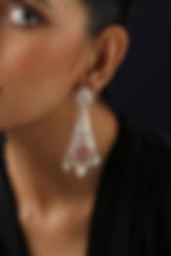 Rose Gold Finish Red Kundan Polki Dangler Earrings by Swabhimann Jewellery at Pernia's Pop Up Shop