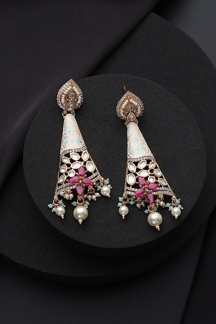 Rose Gold Finish Red Kundan Polki Dangler Earrings by Swabhimann Jewellery at Pernia's Pop Up Shop