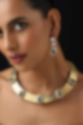 Gold Finish Emerald Hasli Necklace Set by Swabhimann Jewellery at Pernia's Pop Up Shop