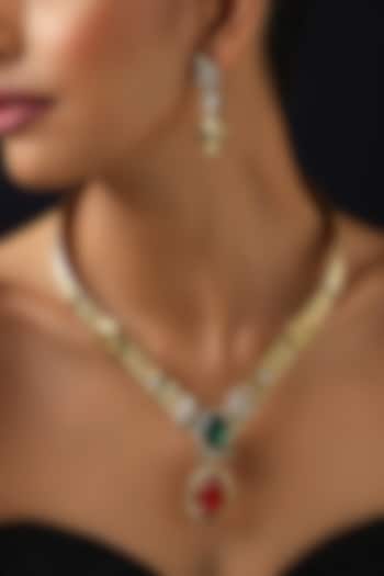 Gold Finish Emerald & Ruby Hasli Necklace Set by Swabhimann Jewellery at Pernia's Pop Up Shop