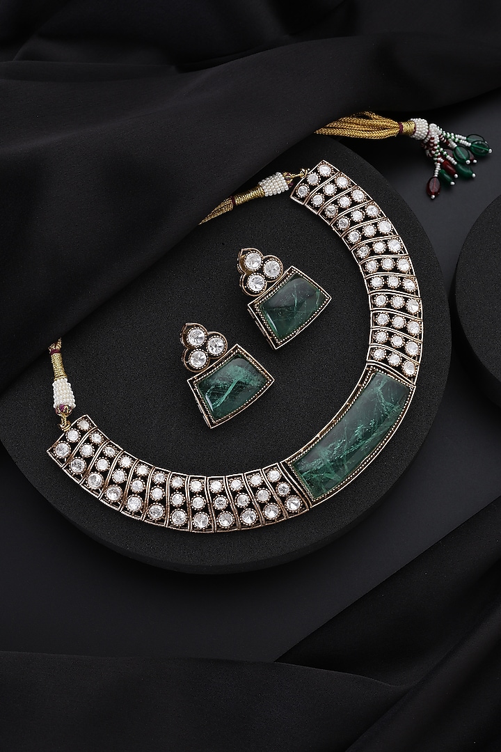 Gold Finish Mint Kundan Polki Hasli Necklace Set by Swabhimann Jewellery at Pernia's Pop Up Shop