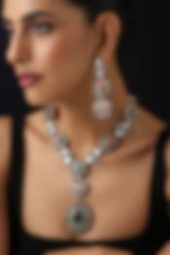 Gold Finish Multi-Colored Kundan Polki Long Necklace Set by Swabhimann Jewellery at Pernia's Pop Up Shop