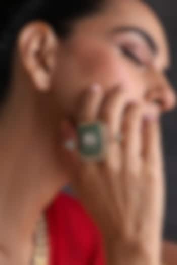 Gold Finish Mint Kundan Polki Handcrafted Ring by Swabhimann Jewellery at Pernia's Pop Up Shop