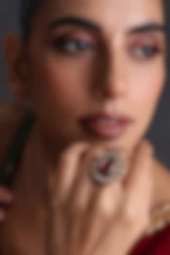 Gold Finish Red Kundan Polki Handcrafted Ring by Swabhimann Jewellery at Pernia's Pop Up Shop