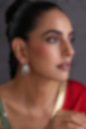 Gold Finish Kundan Polki & Ruby Stone Handcrafted Hoop Earrings by Swabhimann Jewellery at Pernia's Pop Up Shop