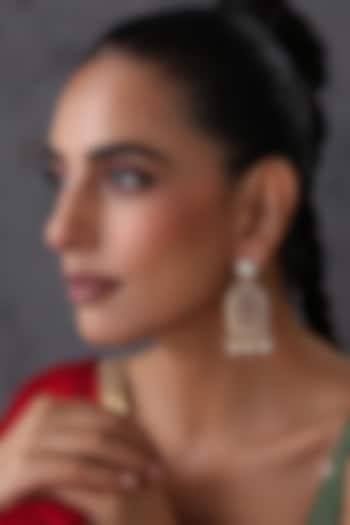 Gold Finish Red Kundan Polki Handcrafted Dangler Earrings by Swabhimann Jewellery at Pernia's Pop Up Shop