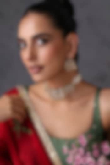 Gold Finish Multi-Colored Kundan Polki Handcrafted Temple Choker Necklace Set by Swabhimann Jewellery at Pernia's Pop Up Shop