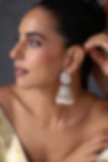 White Gold Finish Kundan Polki Handcrafted Jhumka Earrings by Swabhimann Jewellery at Pernia's Pop Up Shop