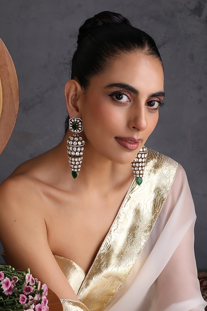 Gold Finish Kundan Polki & Emerald Stone Handcrafted Jhumka Earrings by Swabhimann Jewellery at Pernia's Pop Up Shop