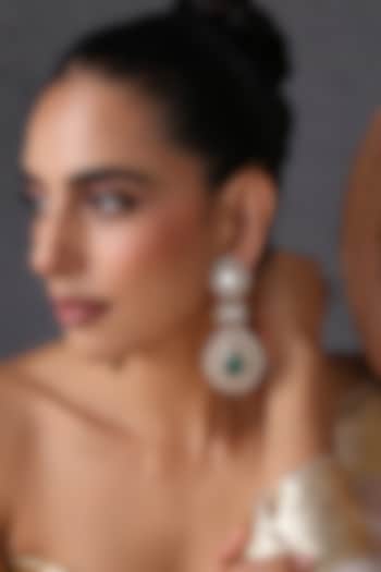 Gold Finish Kundan Polki & Emerald Stone Handcrafted Dangler Earrings by Swabhimann Jewellery at Pernia's Pop Up Shop