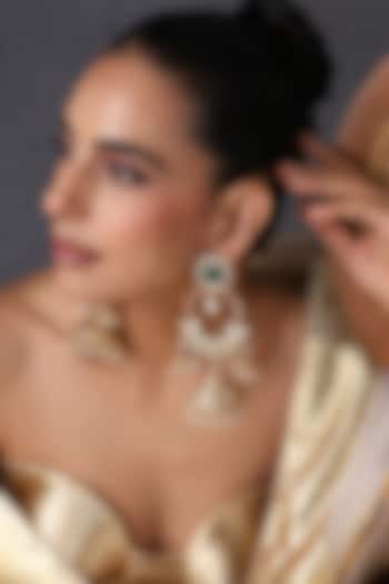 Gold Finish Kundan Polki & Emerald Stone Handcrafted Jhumka Earrings by Swabhimann Jewellery at Pernia's Pop Up Shop