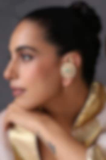 Gold Finish Multi-Colored Kundan Polki Handcrafted Ear Cuffs by Swabhimann Jewellery at Pernia's Pop Up Shop