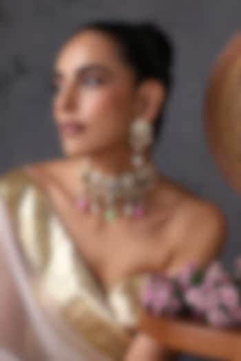 Gold Finish Multi-Colored Kundan Polki Handcrafted Choker Necklace Set by Swabhimann Jewellery at Pernia's Pop Up Shop