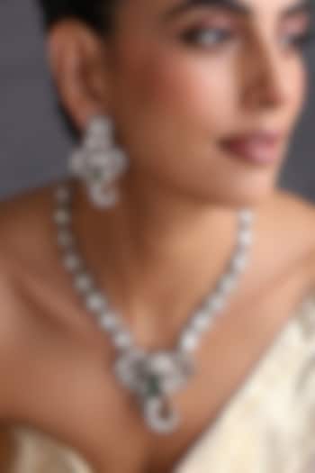 Gold Finish Kundan Polki & Emerald Stone Handcrafted Pendant Necklace Set by Swabhimann Jewellery at Pernia's Pop Up Shop