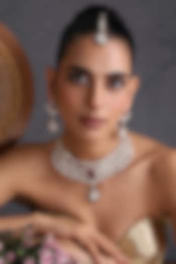 Gold Finish Kundan Polki & Ruby Stone Handcrafted Necklace Set by Swabhimann Jewellery at Pernia's Pop Up Shop
