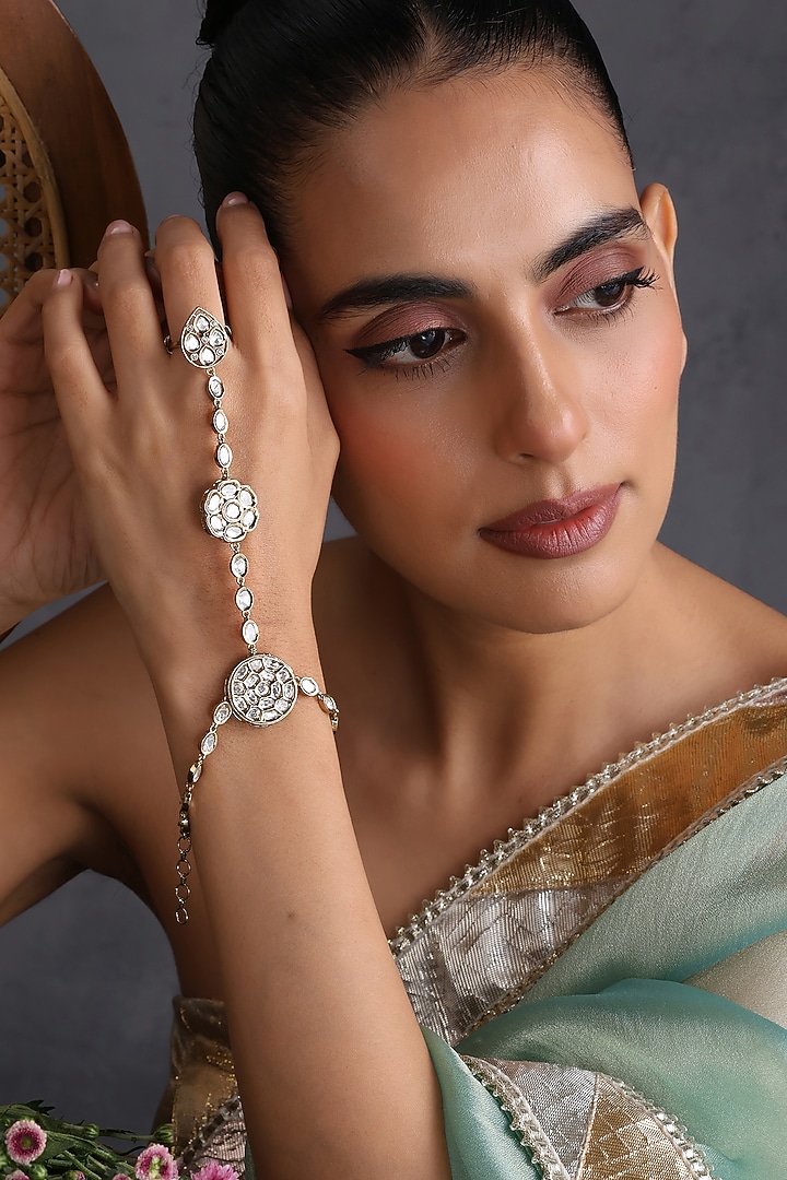 Gold Finish Kundan Polki Handcrafted Haathphool by Swabhimann Jewellery at Pernia's Pop Up Shop