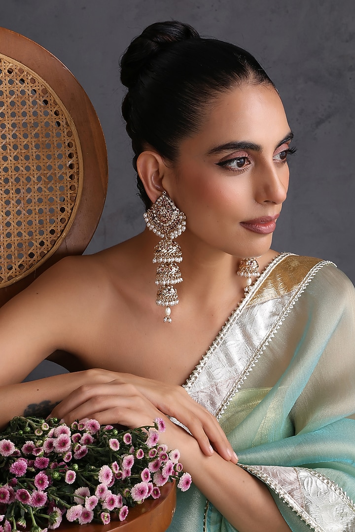 Gold Finish Red Kundan Polki Jadau Jhumka Earrings by Swabhimann Jewellery at Pernia's Pop Up Shop