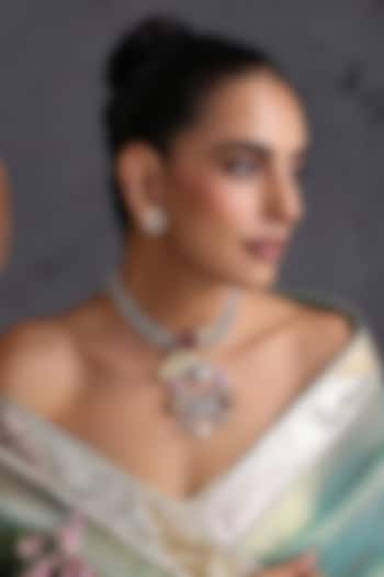 Gold Finish Multi-Colored Kundan Polki Pendant Necklace by Swabhimann Jewellery at Pernia's Pop Up Shop